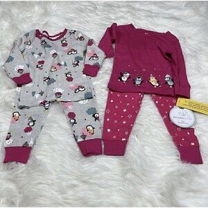 NEW Koala Kids 4 Piece Christmas Pajama Set Baby Girl Size 12 Months Penguins